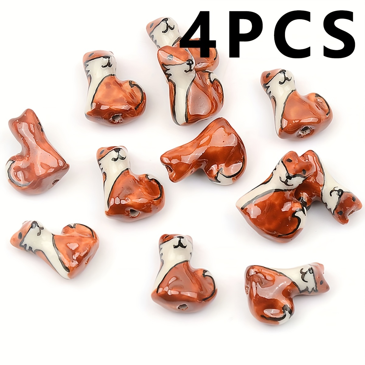 TEMU 4pcs 16*19mm Random Delicate Hand-painted Shaped Ceramic Beads, Fashion Creative Ceramic Animal Beads, Beautiful Large Hole Beads And Loosely