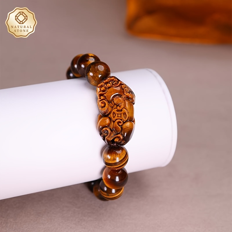TEMU Gift Box Packaging, Perfect Gifting : Women's Fashion Stone Bracelet, 12-13mm Tiger Eye Beads, Elastic Cord Design, Pi Xiu Style. Natural Stones