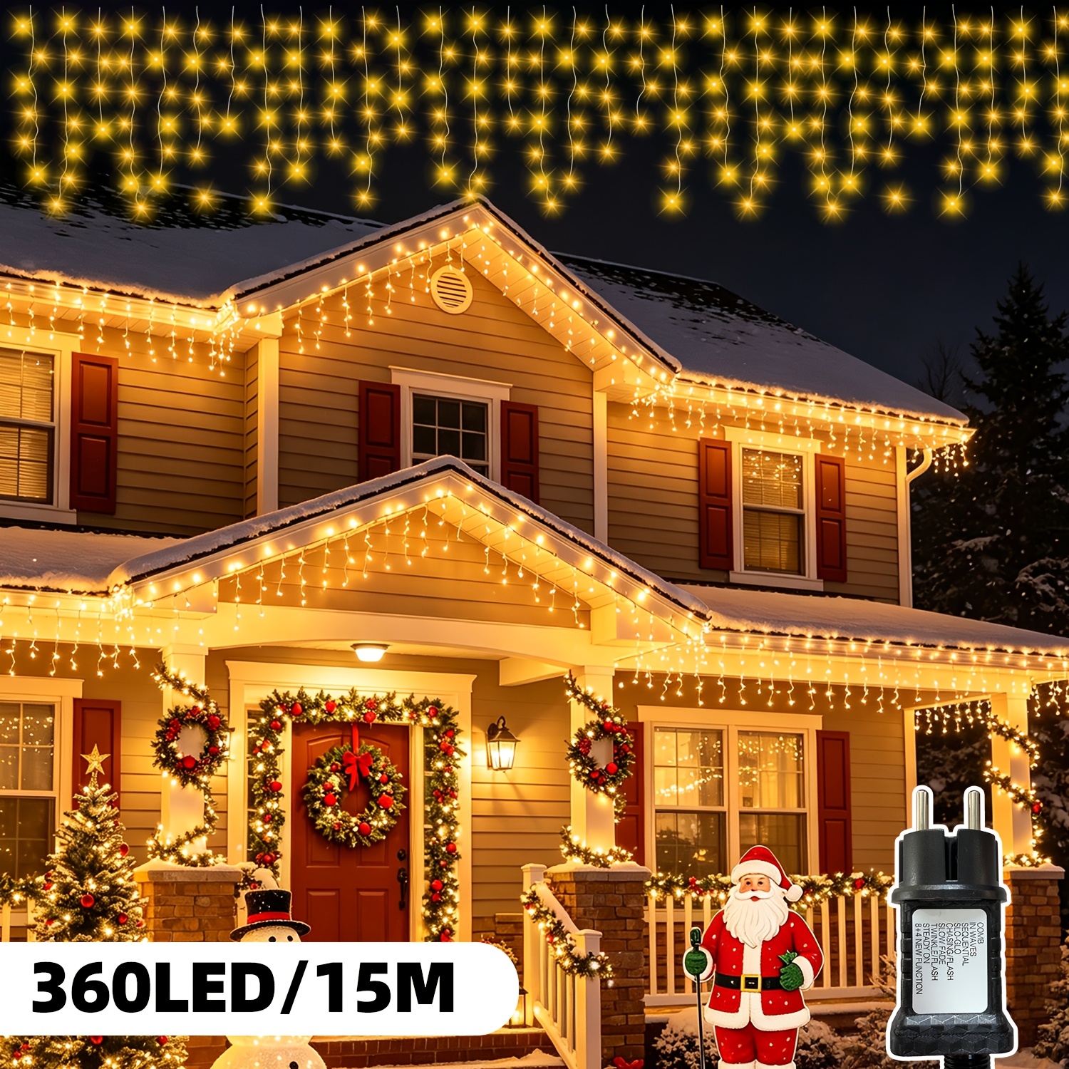 Image of 1 Pack, Christmas Landscape Main Decor Lights, 240/ Fairy Tale Style, 10/15m Clear String Lights, 8 Flashing , Timer Off Function, Suitable For Yard, Garden, Fence, , Camping, Wedding And Christmas