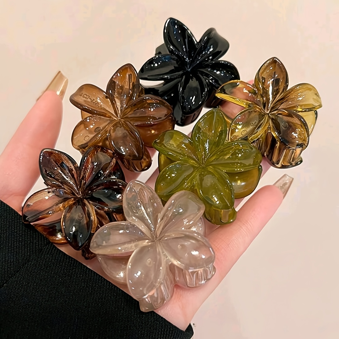 

10pcs Set Of Chic Floral Hair Clips - , Lightweight Plastic In Assorted Colors (black, Green, Brown, Amber) - Casual Attire &