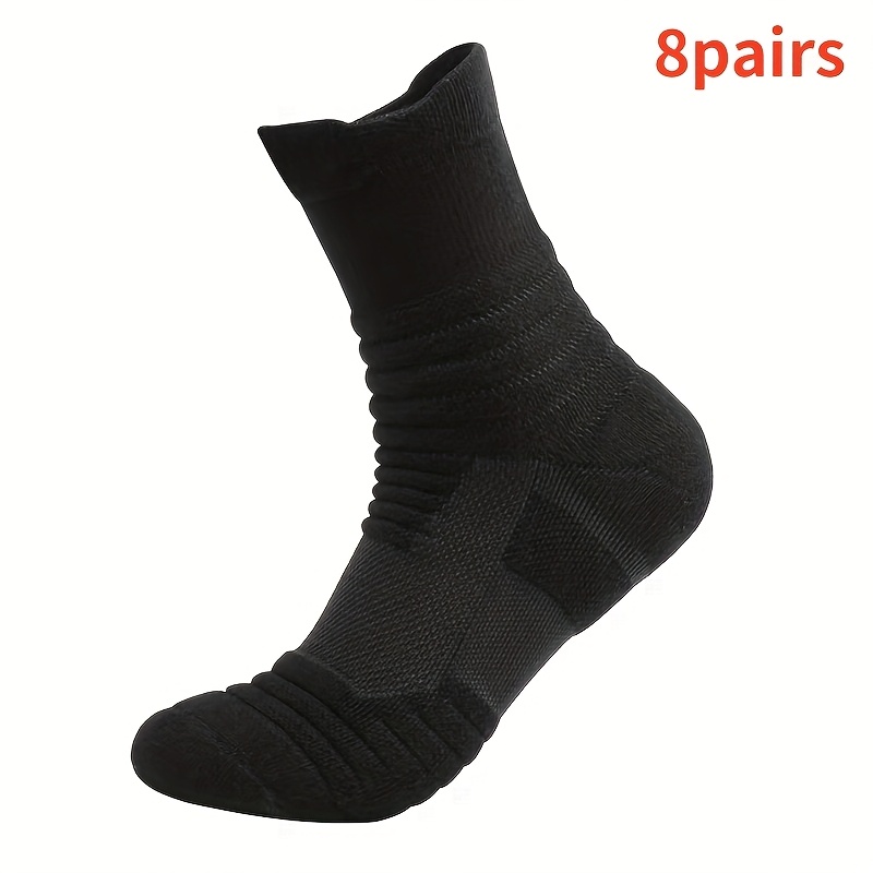TEMU 8 Pairs Unisex Sailor Socks, Towel Bottom Thickened Running Sports Socks, Suitable For Outdoor Hiking, Travel, Mountain Climbing, Anti-friction,