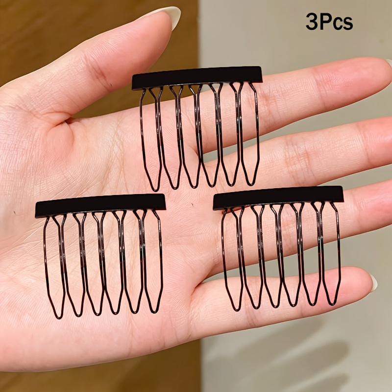 TEMU 3pcs Set Of Invisible Hair Combs, Anti-slip Side Hair Insertion Comb, Black Metal Hair Clip Hairpin, Practical Hair Styling Tool, Suitable For