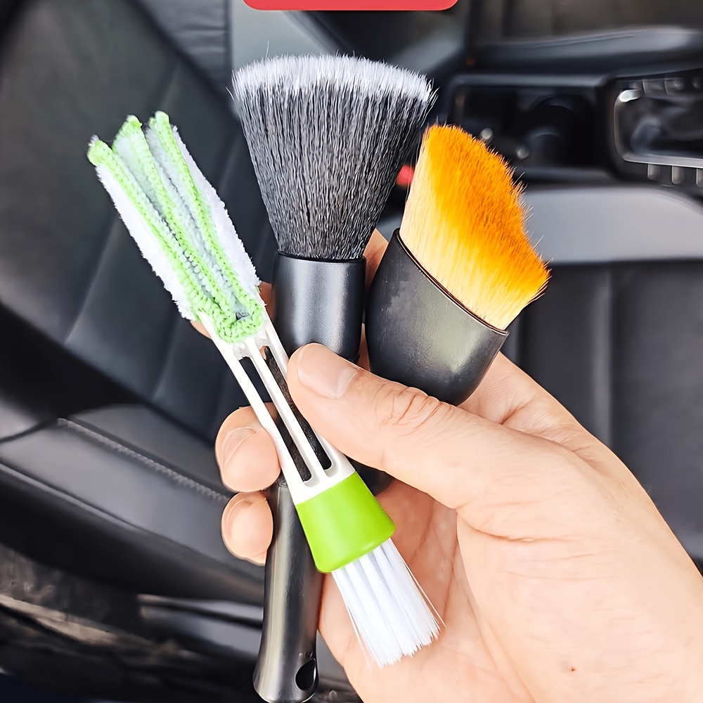 TEMU 【】大型・小型ブラシ＋隙間ブラシ 車内清掃用ソフトクリーニングブラシツー。丈夫なプラスチックハンドルと極めて柔らかい毛が特徴。シート、センターに最適。