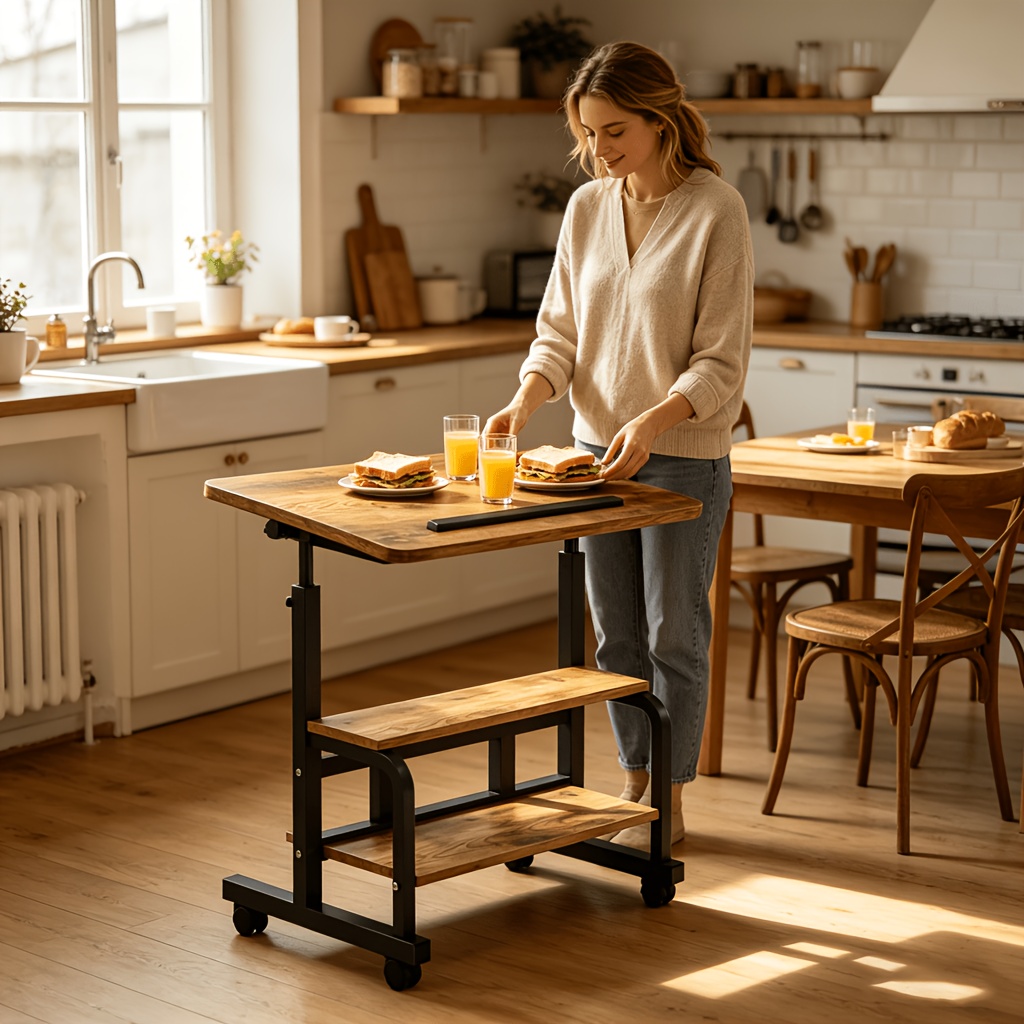 Portable Height Adjustable for artist Desk, Natural Wood Grain Surface with Anti-Slip Edge, Sturdy Metal Frame And Smooth Wheels, 2-Tier Storage for Art Supplies, Perfect for Drawing Painting Creation