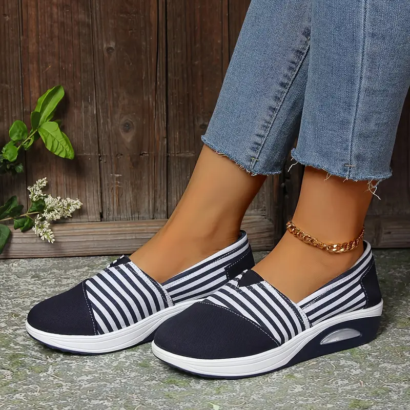 striped canvas fashion sneakers for women comfortable slip on low toe shoes with fabric inner pu sole or safe details 2