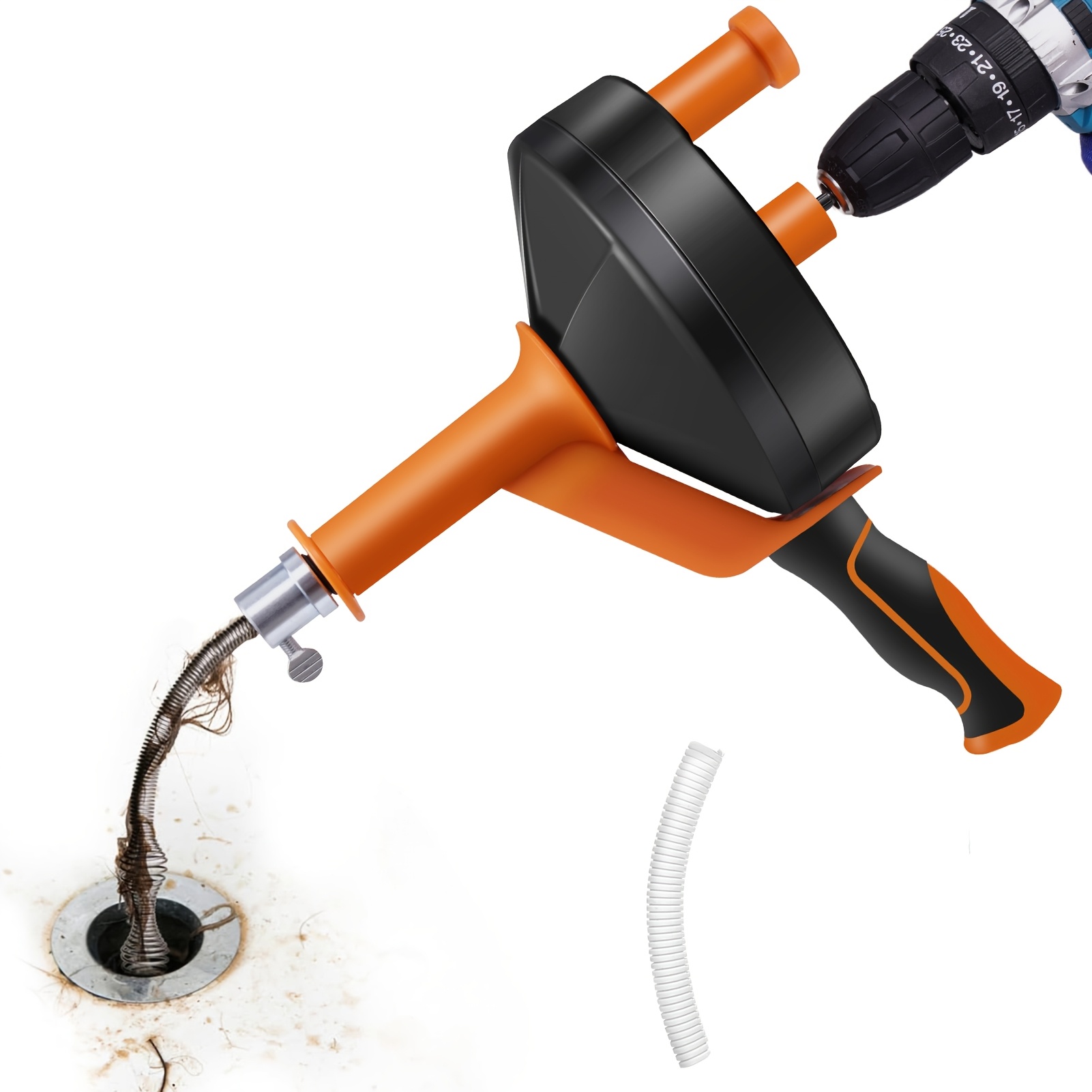 Image of Pipe Auger, Drain Cleaner, Drain Unblocker, Sewer Auger Screw Diameter: 6.0mm Length: 7.6 Meters Designed To Clear Pipe Blockages Caused By Hair, Paper, Wet Wipes, Food Scraps, Grease, And Similar .