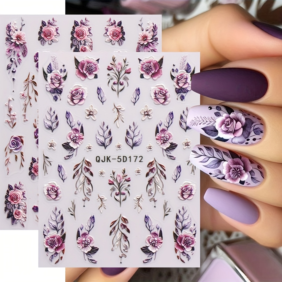 

2pcs 3d Embossed Purple Rose Stickers Qjk-5d170+172