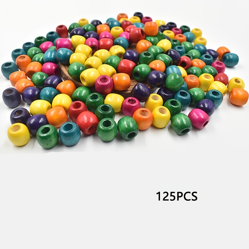 TEMU 125 Large Hole Wooden Beads, Suitable For Crafts And Lace, 17mm Beads, Extra Large Hole Multicolor Assortment, Diy Crafts, Home Decoration Beads