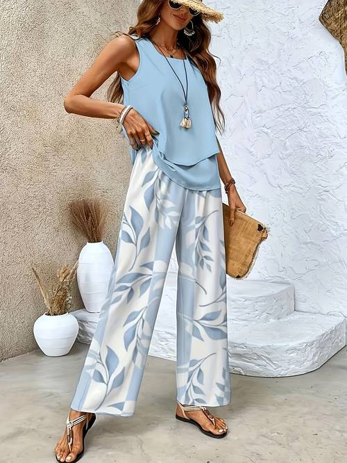 directional development new twill plant stripe neck double layer sleeveless vest straight pants casual comfortable vest suit