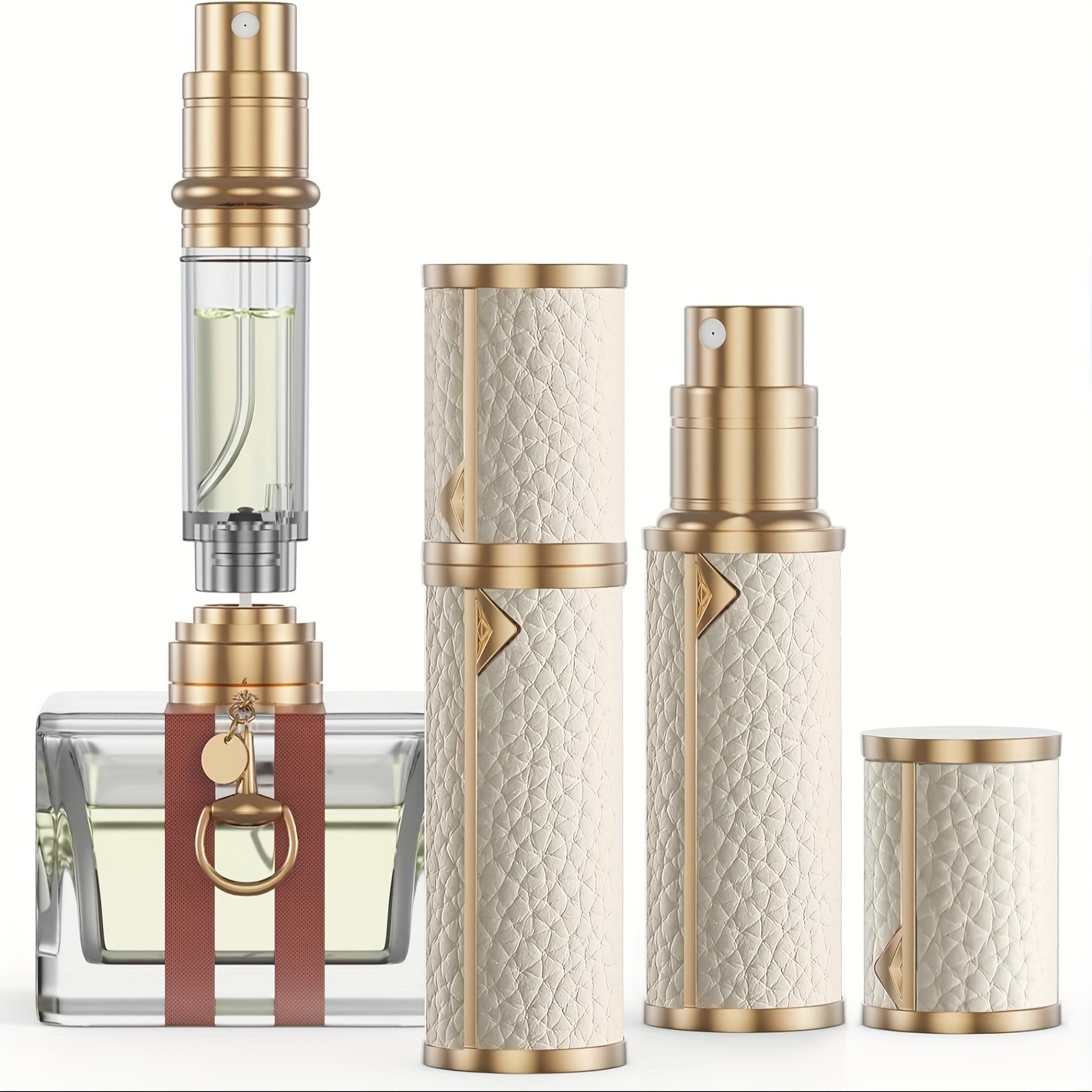 

Elegant 5ml Refillable Perfume Set - Genuine Leather, Stainless Steel, Bottom-filling Mini Cologne Dispenser With Textured Design - Portable & Pocket-sized For Travel, Car Trips & Purse - Pvc-free