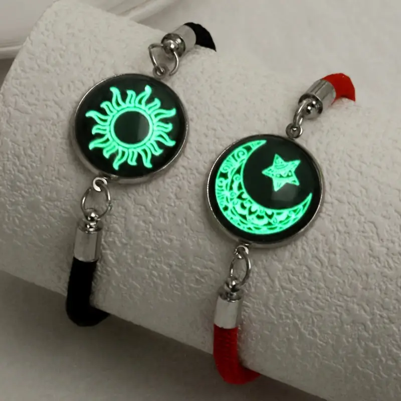 juego de 2 pulseras de hombre retro con sol y estrellas metal sin recubrimiento de vidrio cord n de fibra regalo de a de moda para pareja en halloween navidad 6