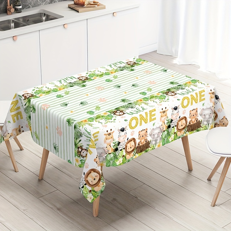 

Wild 1 Jungle Animal 1st Birthday Party Tablecloth - Disposable Cartoon Animal Theme Decor For Baby Shower & Celebrations