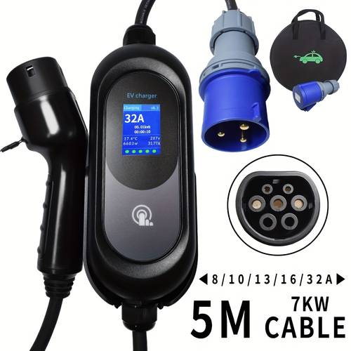 vehicle european standard 32a charging pile ac fast charging 230v portable industrial charging gun with adapter 2 4 inch lcd display reserved without battery