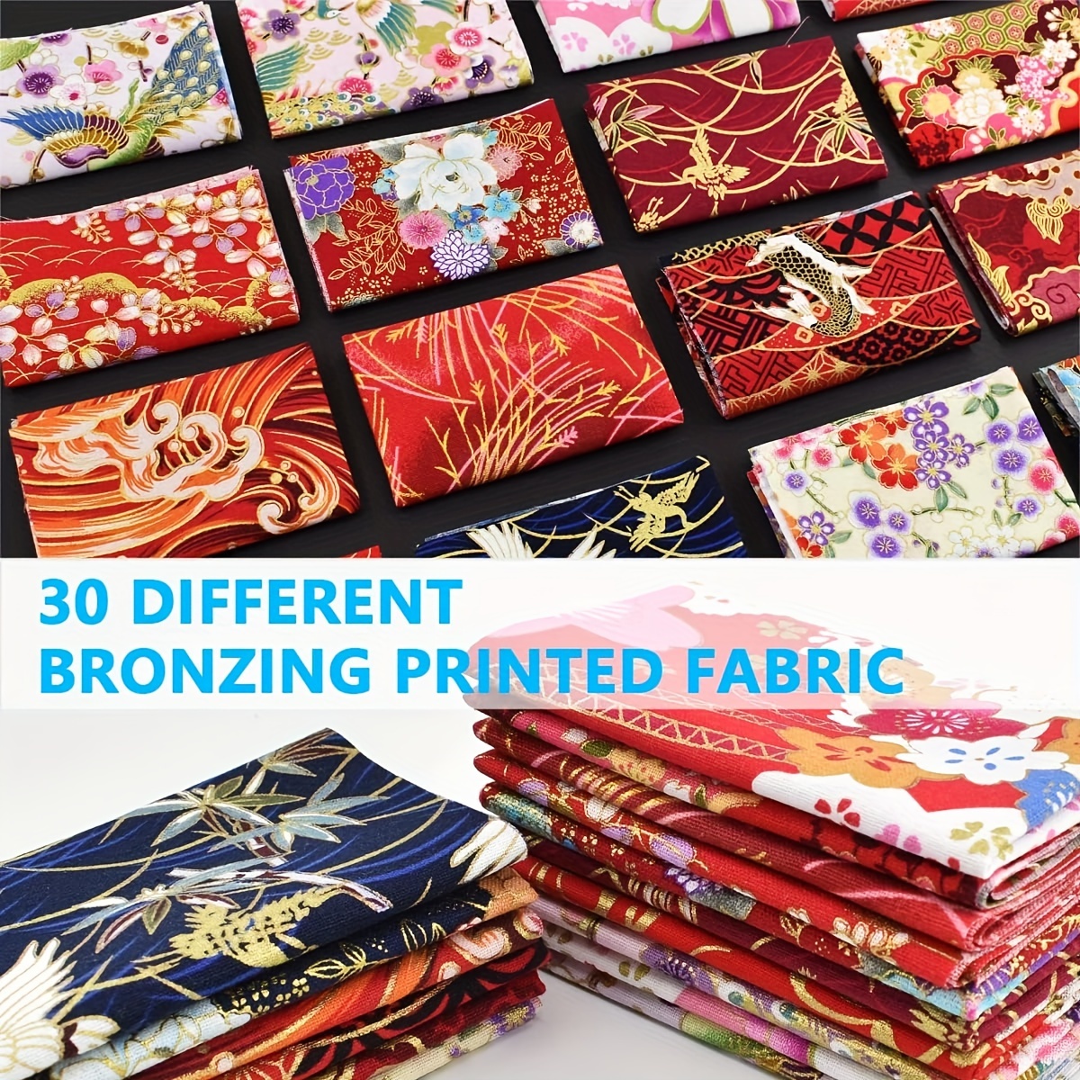 

30pcs Bronzing Traditional Japanese Style Cotton Fabric, Precut Printed Fabric, Sewing Supplies For Patchwork Sewing, Diy Bow And Diy Clothing Crafts Quilters Gifts