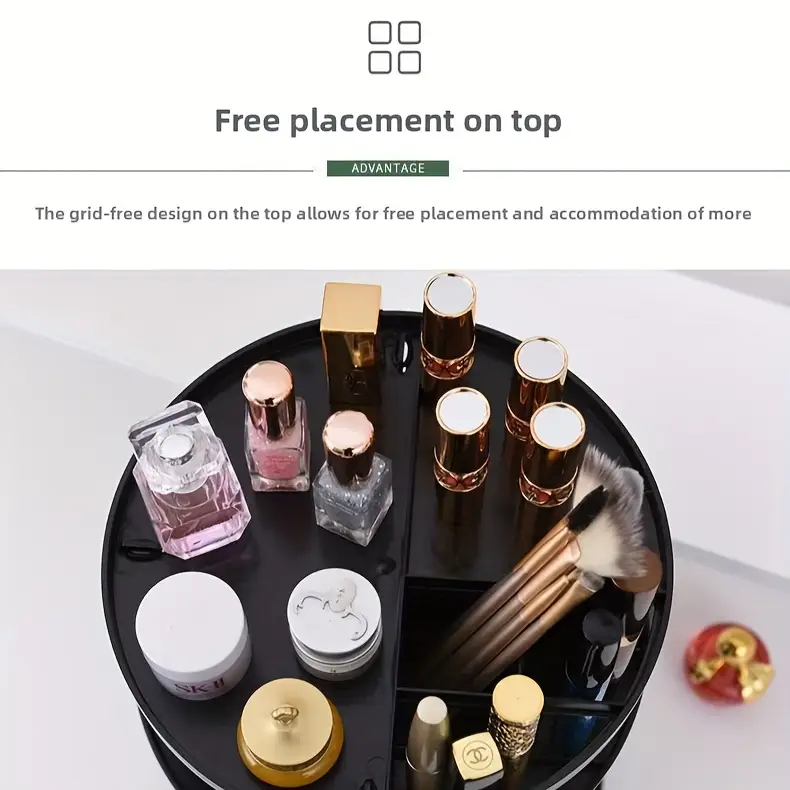 1 tier makeup organizer with 360 rotating tray adjustable height cosmetic storage box multi compartment vanity organizer with no assembly needed space saving countertop or bathroom shelf organizer for gift for makeup lovers makeup organizers storage sleek surface Product details 5