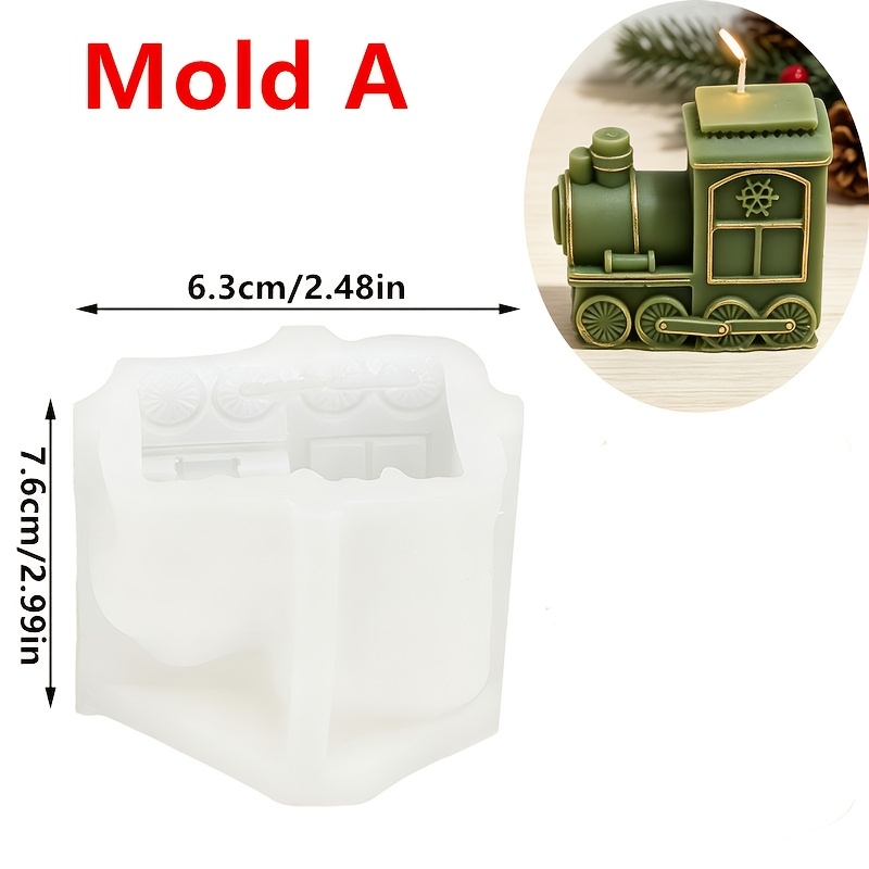 TEMU Christmas Train Car Silicone Candle Mold, Gingerbread Man Gift Box Relief Design For Scented Candle Soap Resin Plaster, Xmas Holiday Decor Gift