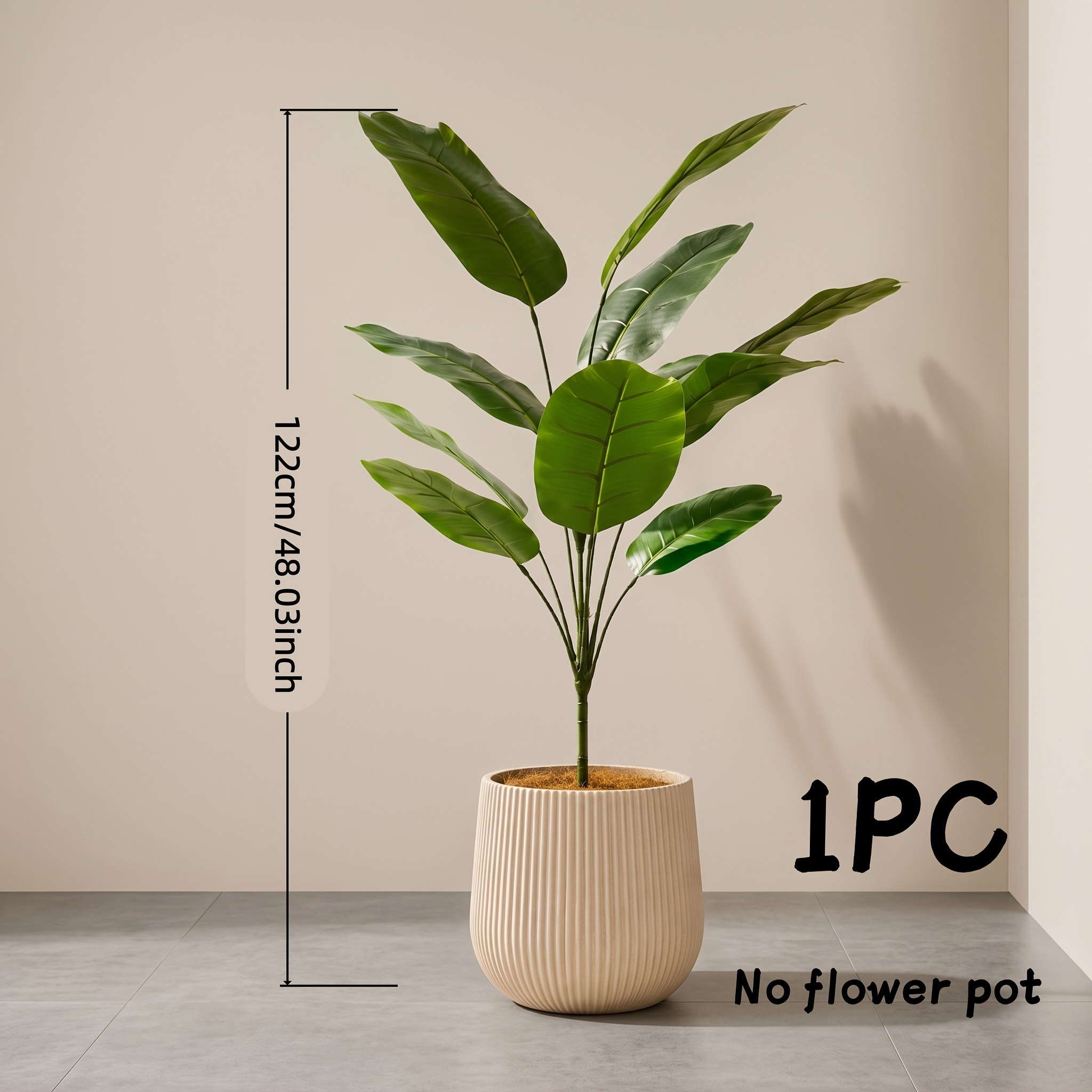 TEMU 122cm Large Artificial Palm Tree - Realistic Plant, Maintenance-free Green Foliage, Suitable For Indoor/outdoor Decoration, Placement In