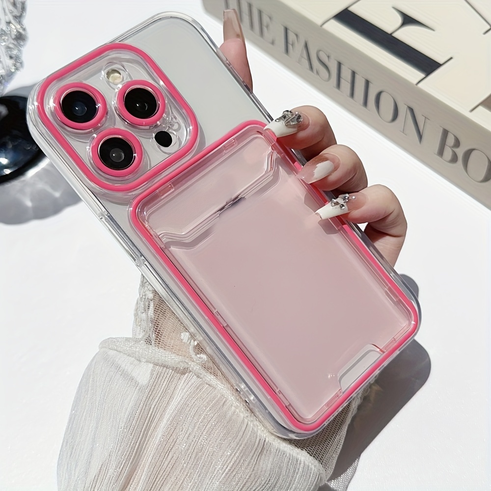 

Coque de Téléphone TPU Transparente avec Fente pour Carte, Couleur Bonbon Mignon pour 15 14 11