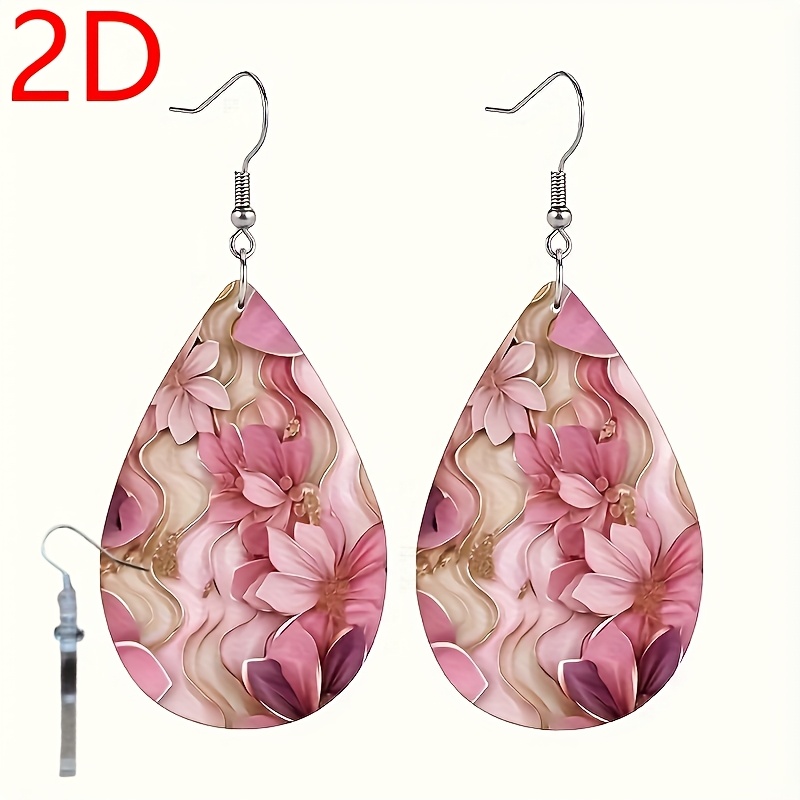 Romantic Pink Flower Acrylic Earrings Halloween Christmas Gift
