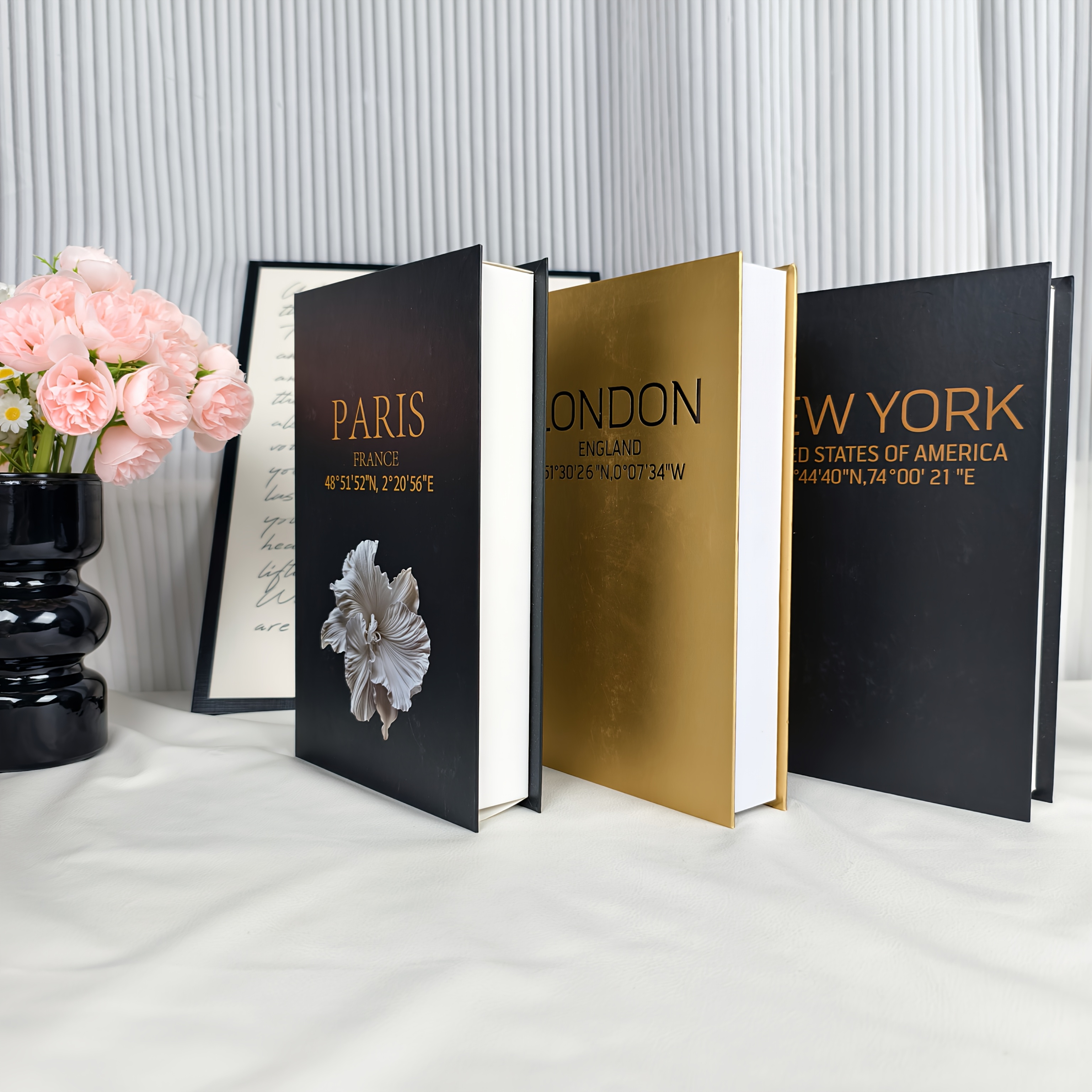 Image of 3pcs Of Fake Book Ornaments With Paper Feel - Gold-, Light Luxury Simulation Books, Room And Study Atmosphere Decoration Props, Fashionable Decoration Embellishments, Festival Decoration Ornaments