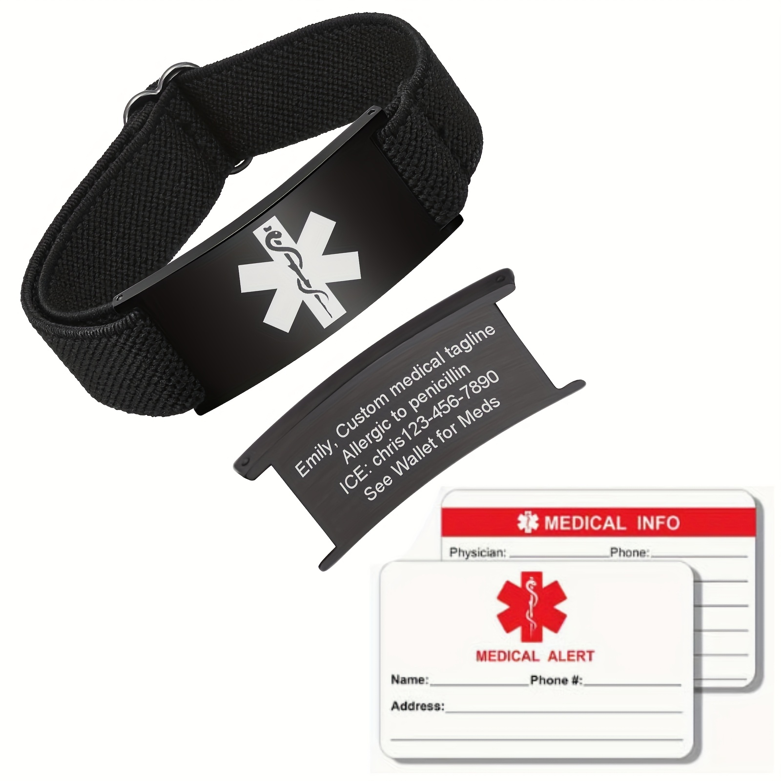 TEMU Personalized Wristband, Adjustable 316l 316l Stainless Steel Mesh Elastic Cord | Emergency Id Bracelet | Includes Emergency Contact Information