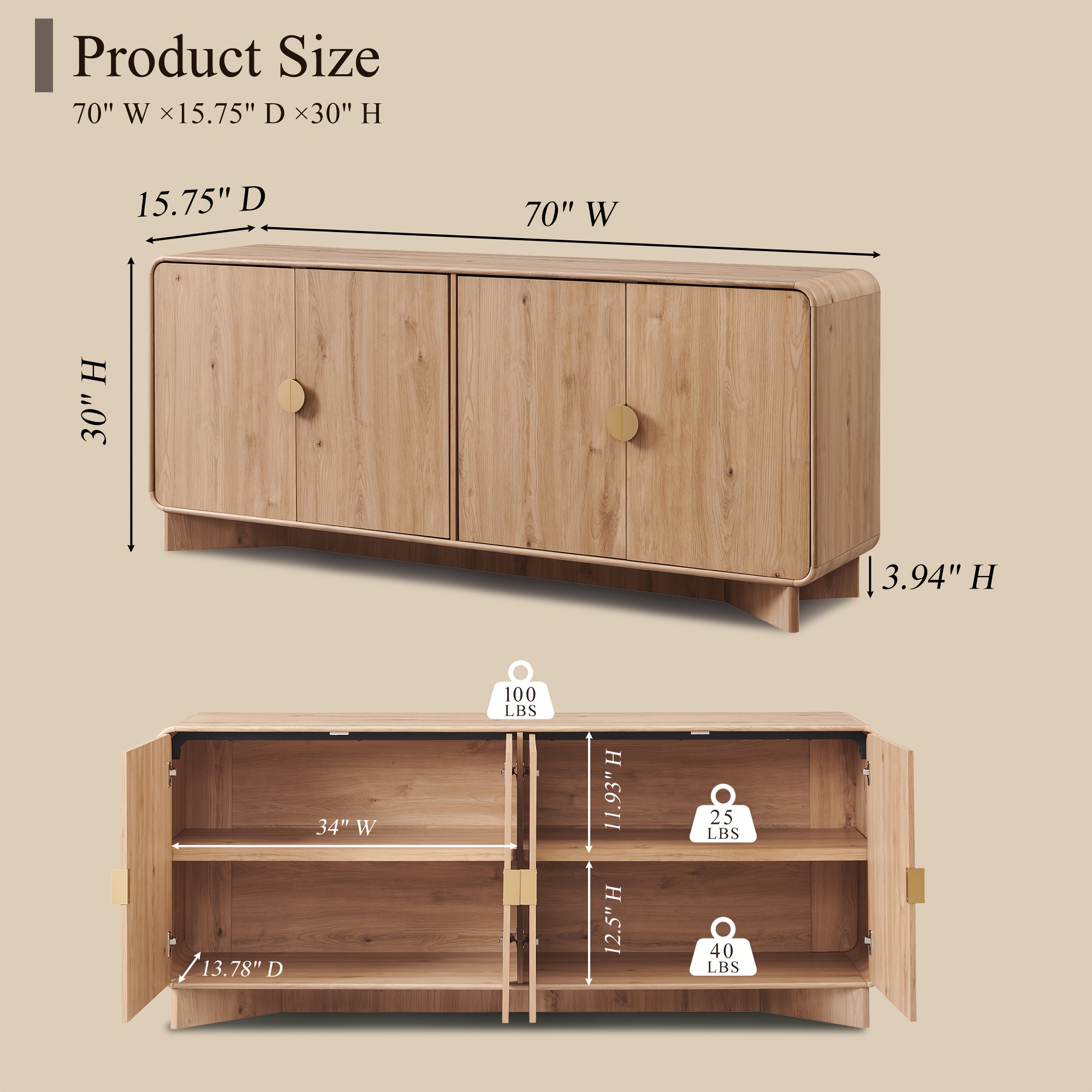 70'' Modern TV Stand, Entertainment Center with Adjustable Shelves, Curved Profile Design, Media Console for Living Room