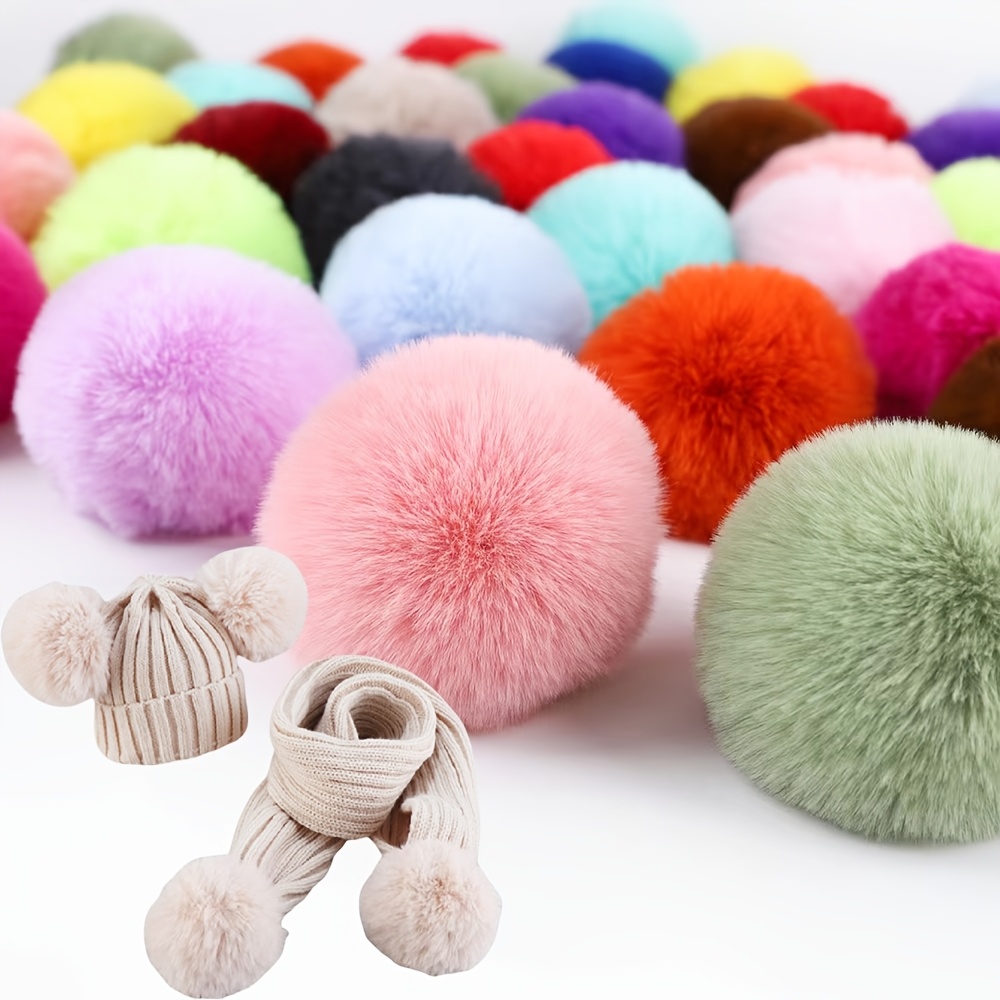 

& Fluffy Rabbit Fur Pom-pom With Loop - Accessory For Hats, Keychains, Scarves, Gloves & Bags - In 11 Colors