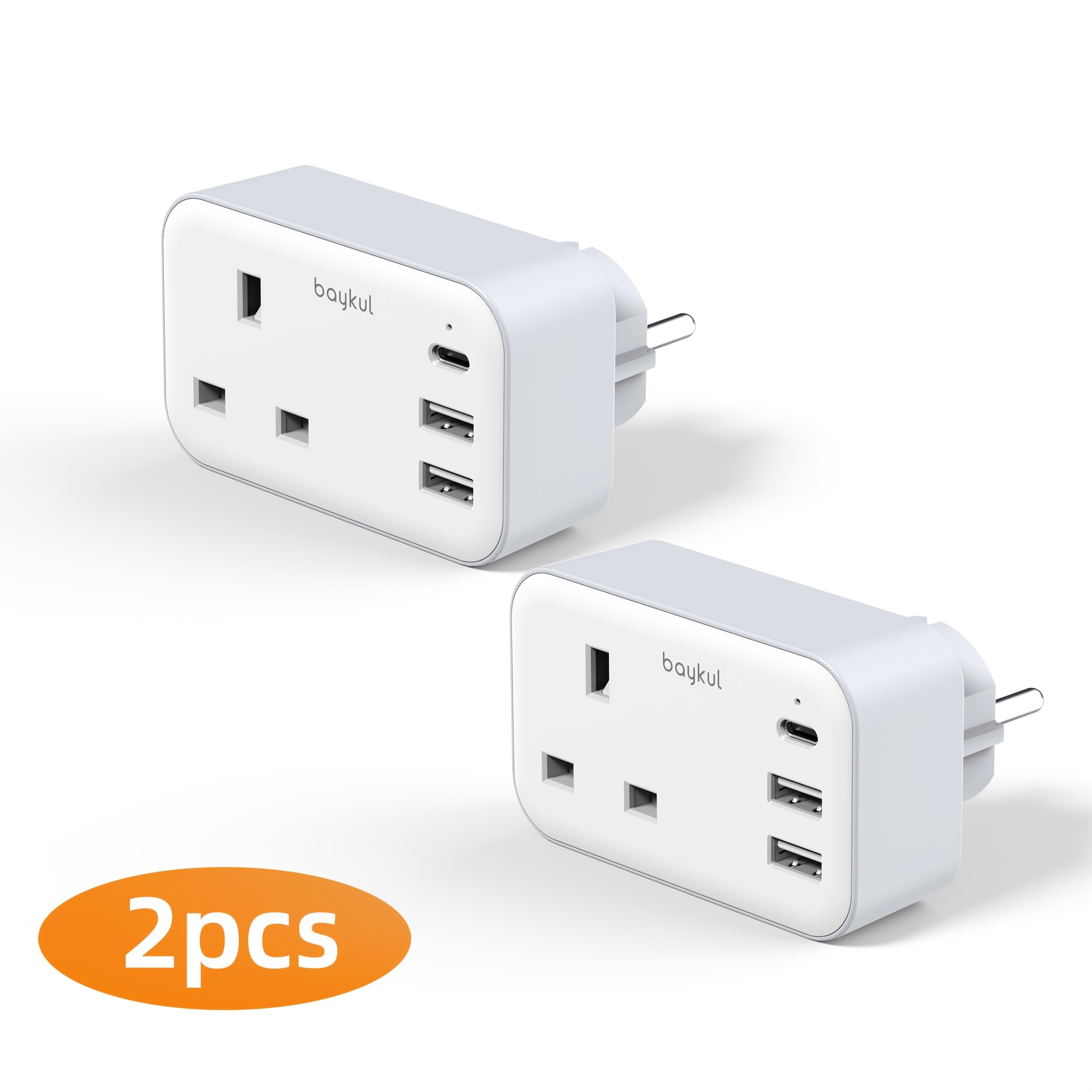TEMU Uk To European Plug Adapter, 4-in-1 Travel Adapter With 1 Ac Outlet & 3 Usb Ports (1 Usb-c), Travel Essentials For Uk To Germany, France, Italy,