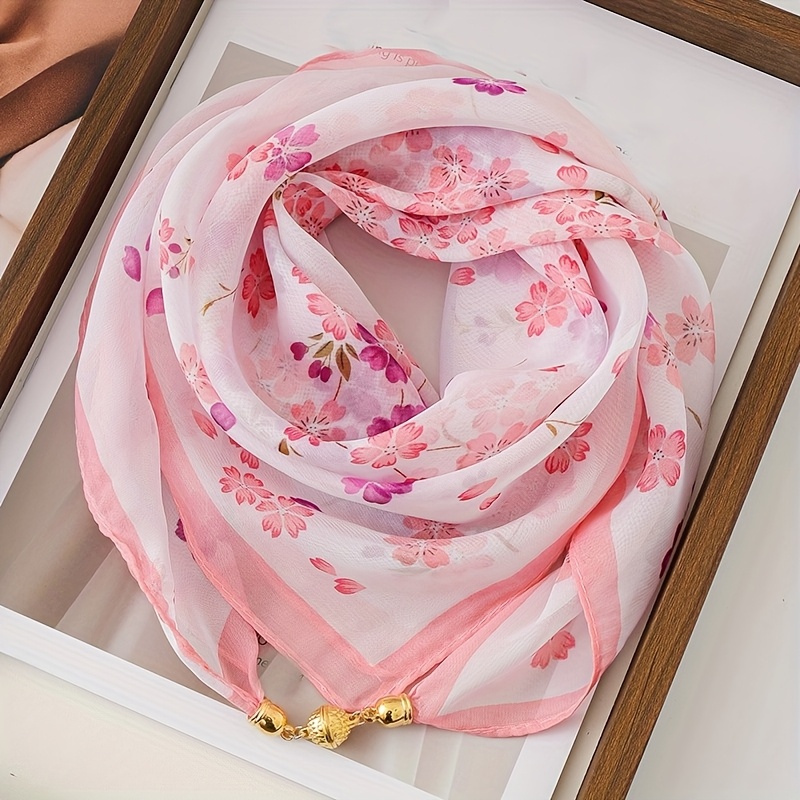 Foulards Pour Femmes Léger Imprimé Floral Motif Châle Châle Tendance Foulards De Protection Solaire Châles Et écharpes Pour Le Printemps Lavande, Bleu Clair, Taille Unique