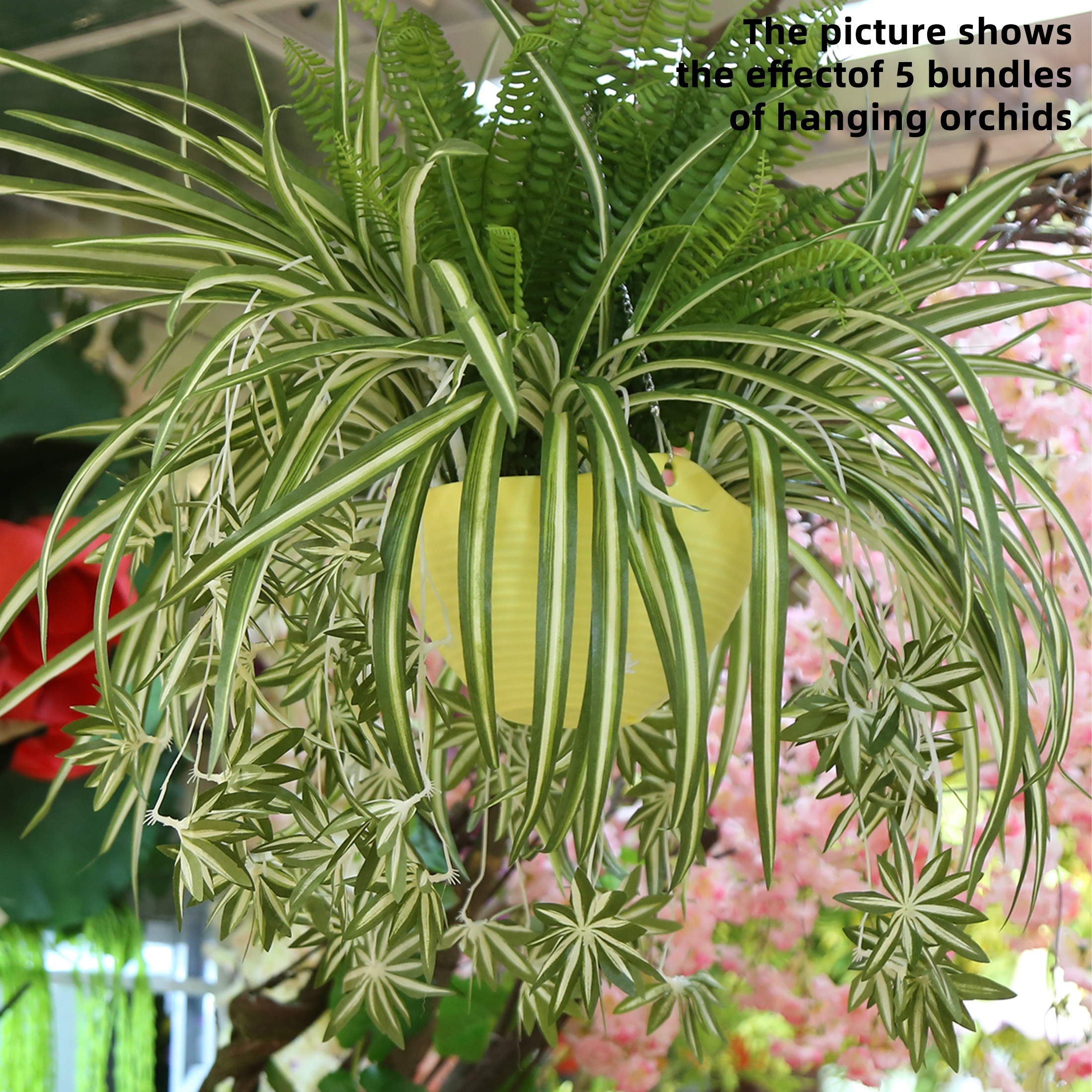 

24" Artificial Spider Plant - Green Hanging Decor For Home, Office, Garden & Weddings - & Maintenance