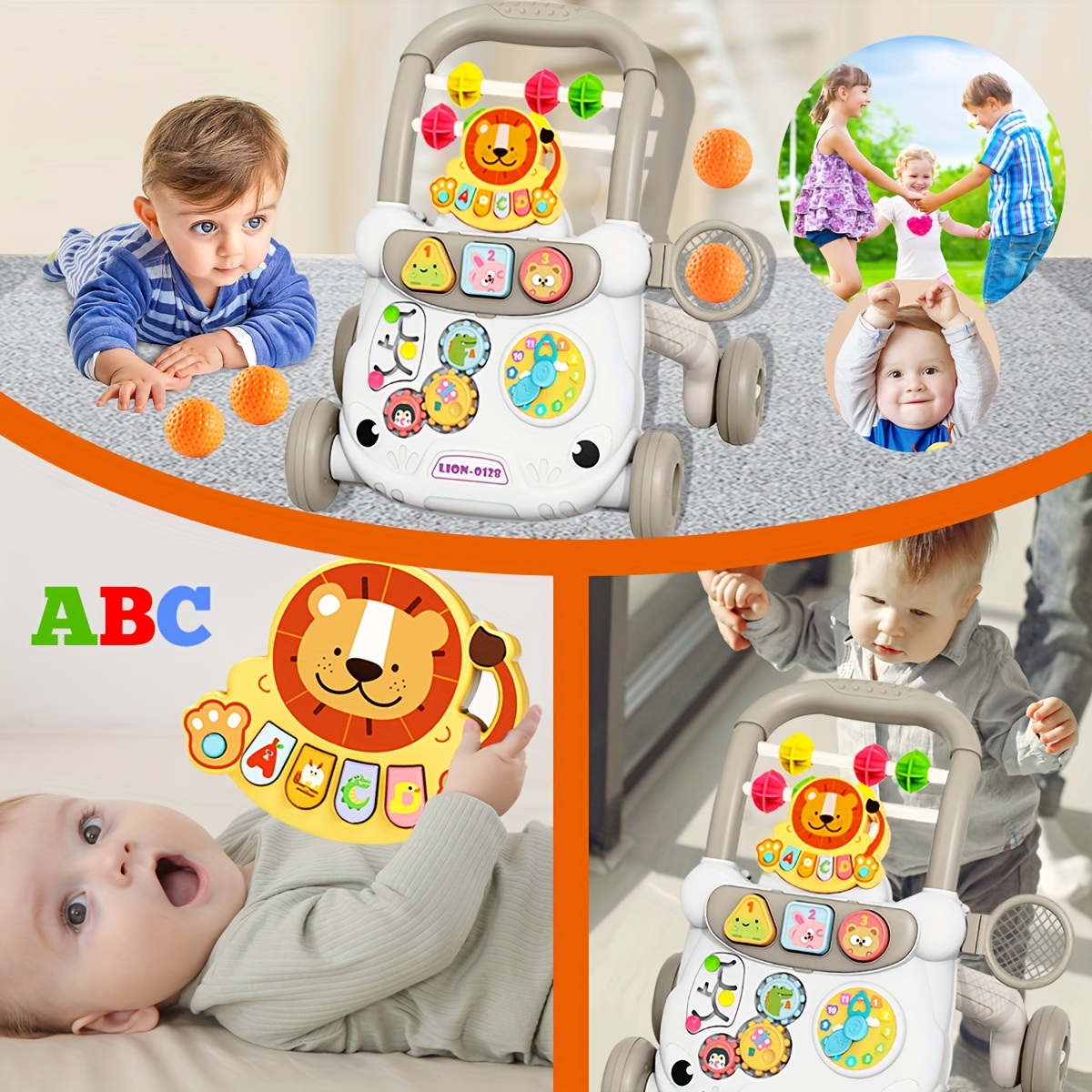 2-in-1 Toddler Walker and Sitting Toy - with Wheels, Educational Pusher, Interactive Game Panel, and Colorful Buttons, Durable ABS Material, Perfect Gift for 6-12 Month Babies, Random Colors