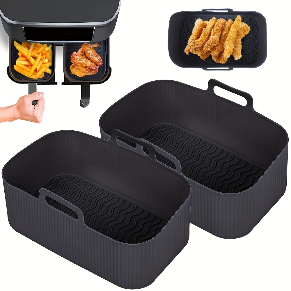 2pcs Silicone Air Fryer Liner Set, 7.67" X 4.92" Square Basket Tray, Reusable Baking Mat, Oven Accessory, Kitchen Gadget, Compatible With Dz201
