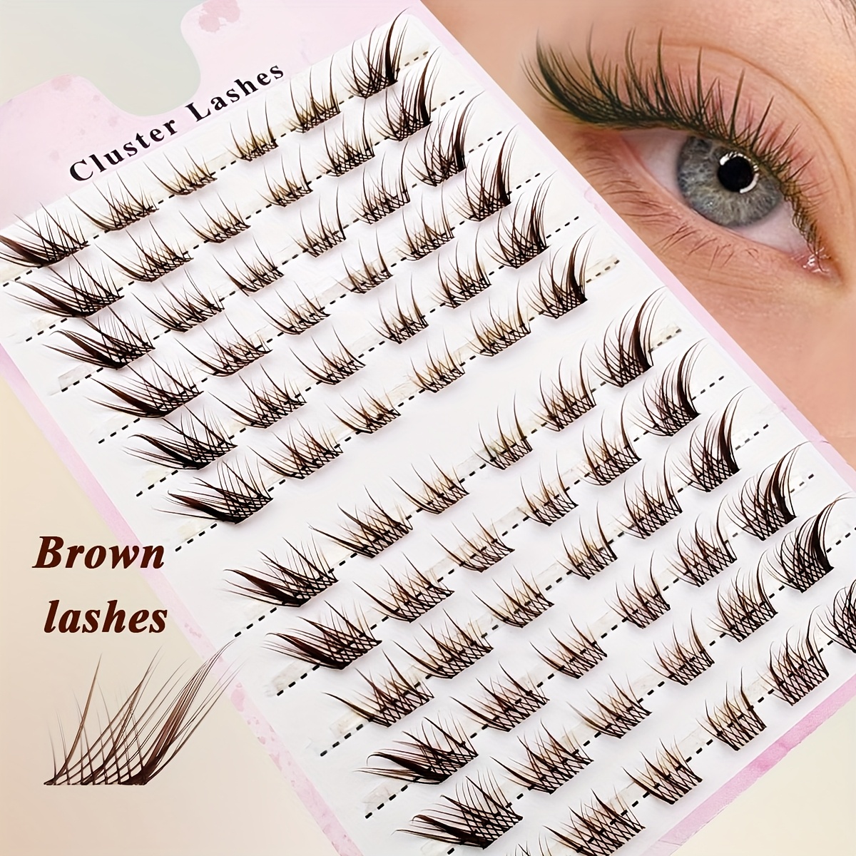 Image of Diy Brown Eyelash Extensions Cluster - Flexible & Lightweight, C , Clear Band 10-16mm Mixed Length, Eye Natural Anime Style, Reusable & Waterproof False Lashes For Beginners 72pcs