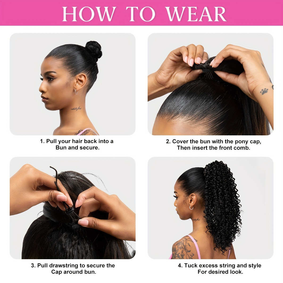   drawstring ponytail extension for women 16 inch synthetic clip in wavy pony tail details 2