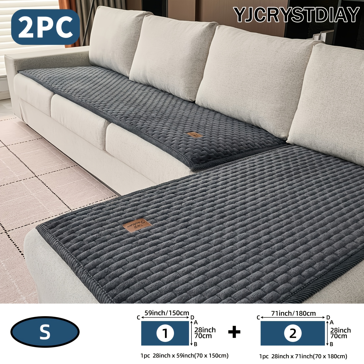 TEMU 2pcs Yjcrystdia Short Plush Sofa Cushion Covers Suitable For 1/2/3/4-seater & Sectional Sofas, L-shaped Pet-friendly Quilted Cushion Covers With