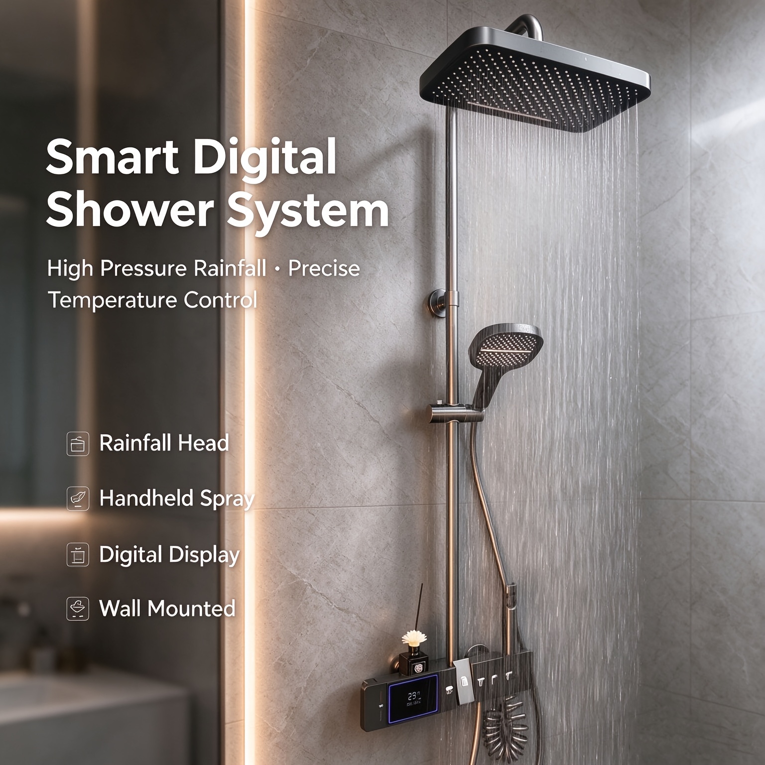 Image of Luxurious Five-speed Piano Key Bathroom Shower Set With Modern Luxurious Shower Room Pressure Boosting , Full Set Of Multi-functional Shower Head, Water Flow Boosting