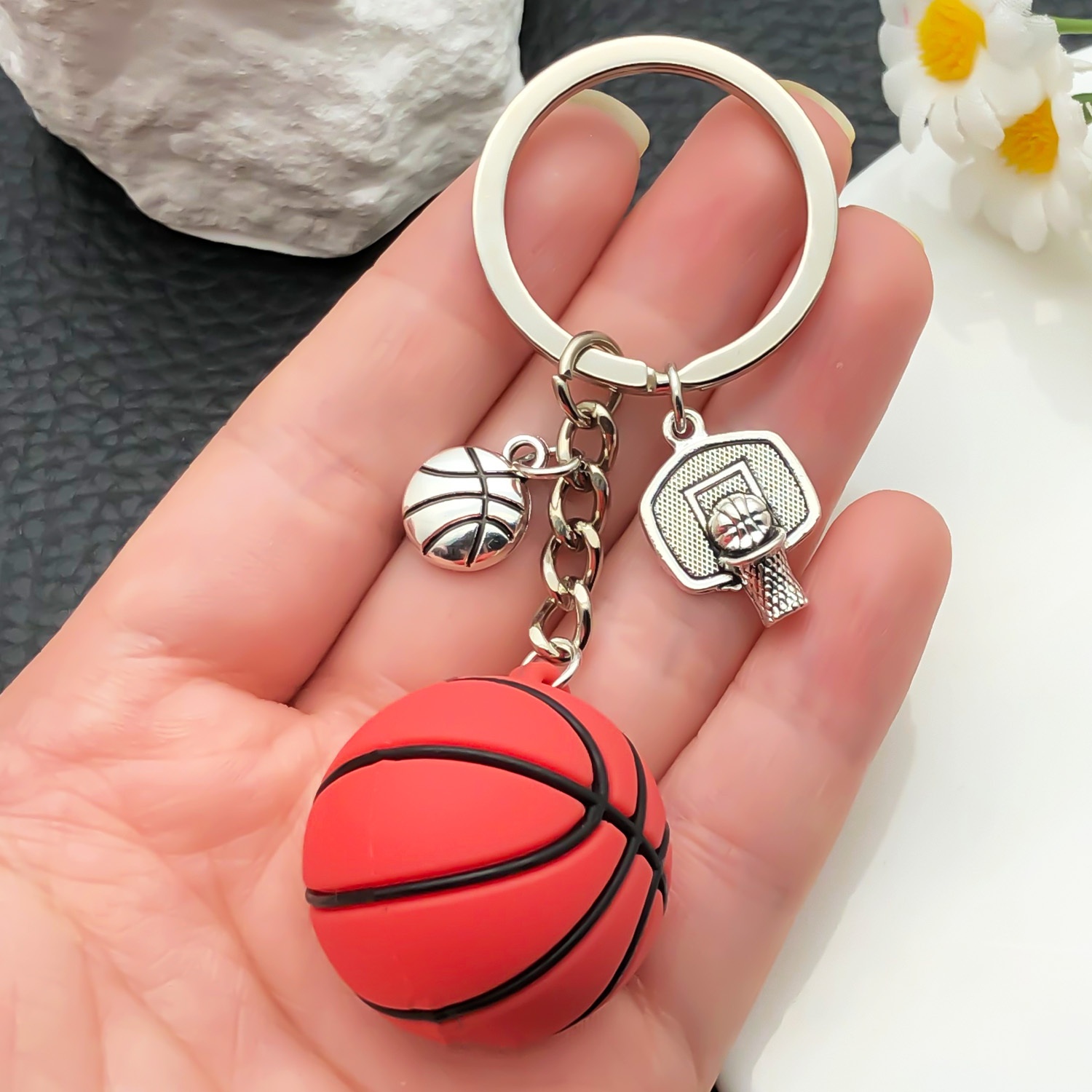TEMU 1pc Fashionable Sports Theme Keychain, Pvc Basketball, Fan Charms Key Ring, For Car Keys, Backpacks, Wallets