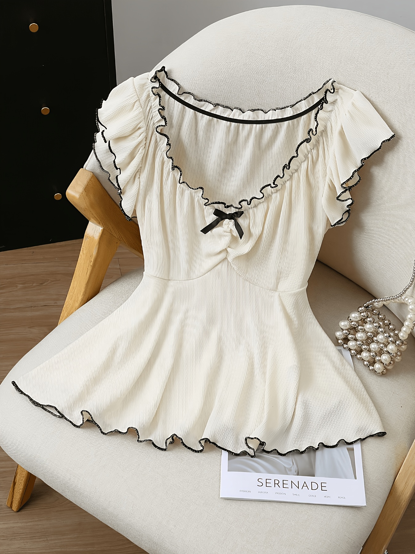 womens elegant fashionable casual v neck bow apricot short sleeve t shirt for spring summer lightweight and breathable for casual daily wear parties beach and vacation outfits womens clothing asd1