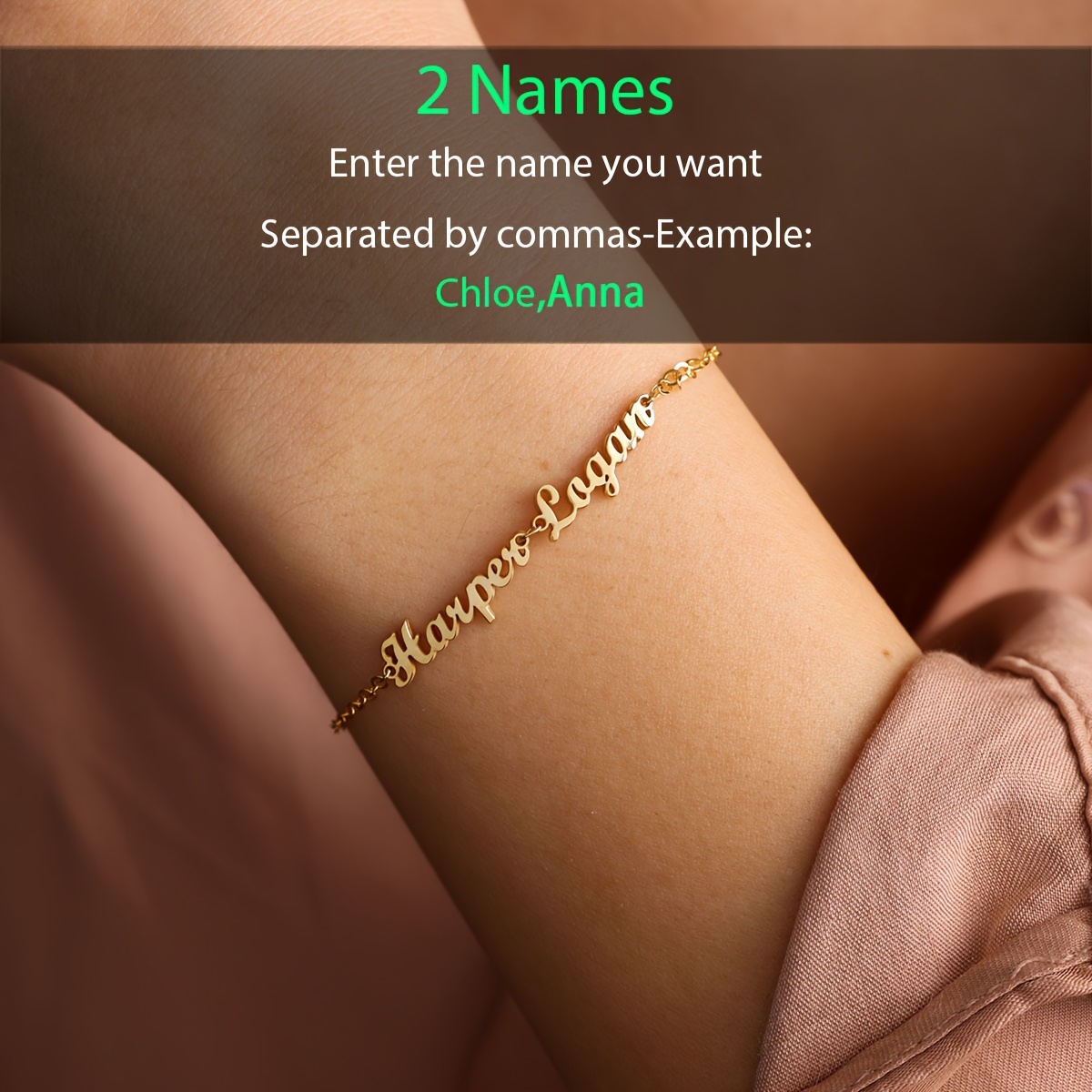 TEMU Personalized Women's Elegant And Minimalist Bracelet, Plated With, Customizable With 2 English Names. For Her, Suitable For Birthdays, Mother's
