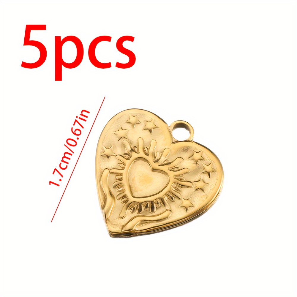 E-shop 5 Stück 1.7cm Edelstahl Herzform Europäische Vintage Anhänger für Armband Halskette Schmuck DIY Zubehör