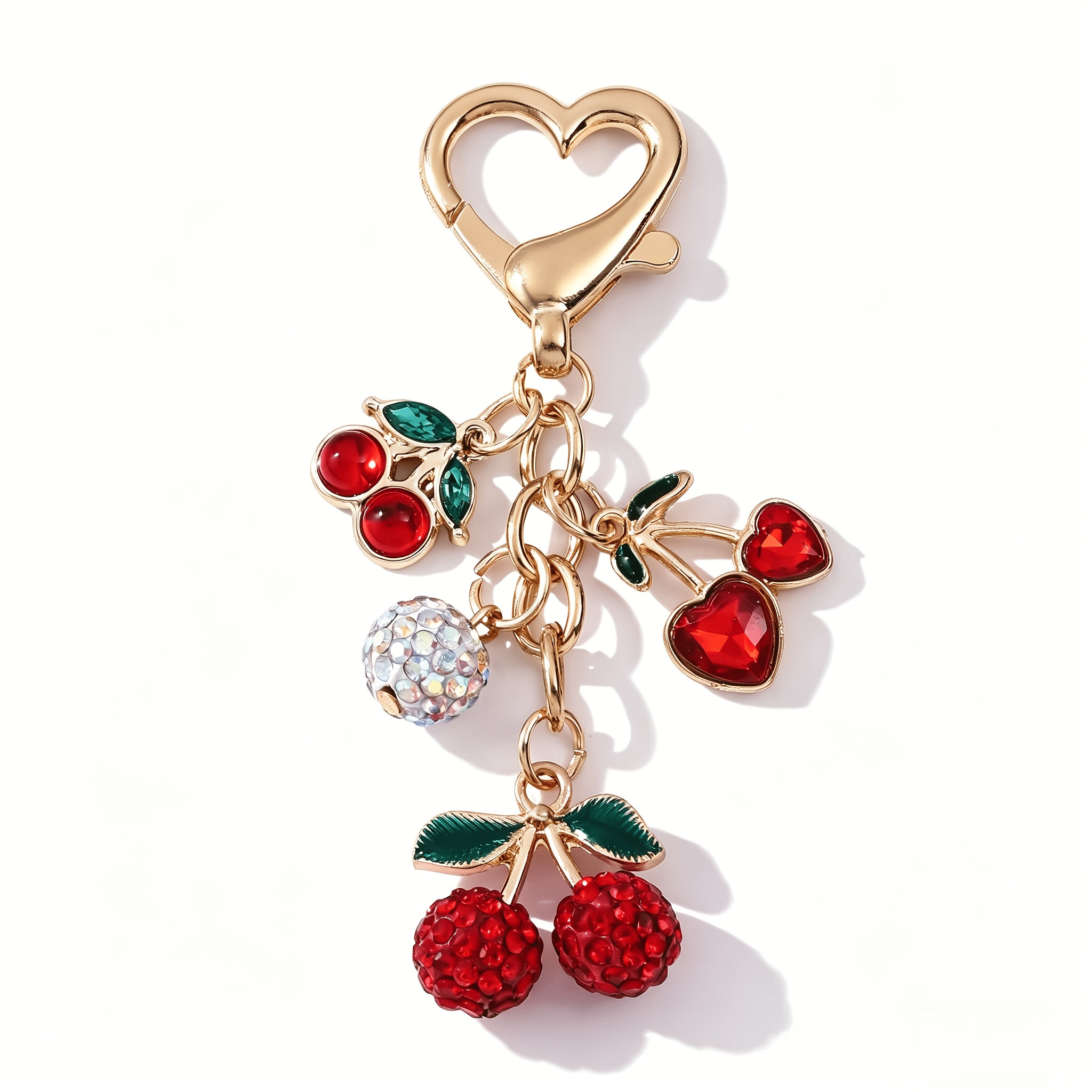 TEMU 1pc Cute Elegant Luxury Women Keychain With Cherry, Heart & Round Ball Pendants, Decor For Keys And Backpacks, Birthday And Valentine's Gift For