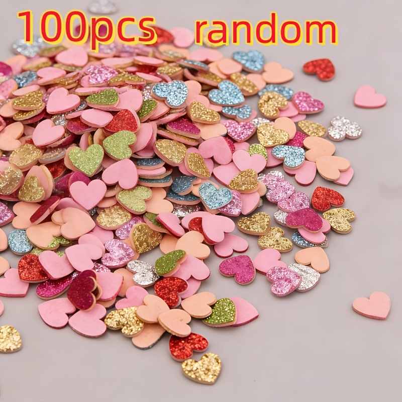 Image of 100pcs/140pcs Random Color Heart Shaped Glitter Felt Accessories Diy Bow Hair Clip Floral Decoration