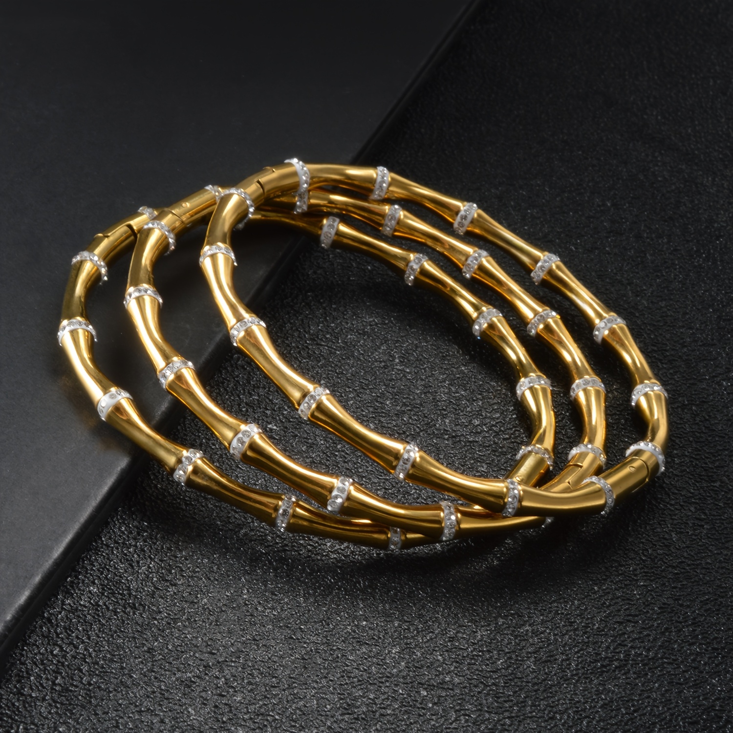 TEMU 3pcs 18k Gold-plated Bamboo Pattern Bracelet Set With Light Luxury Women's Stackable Bracelets