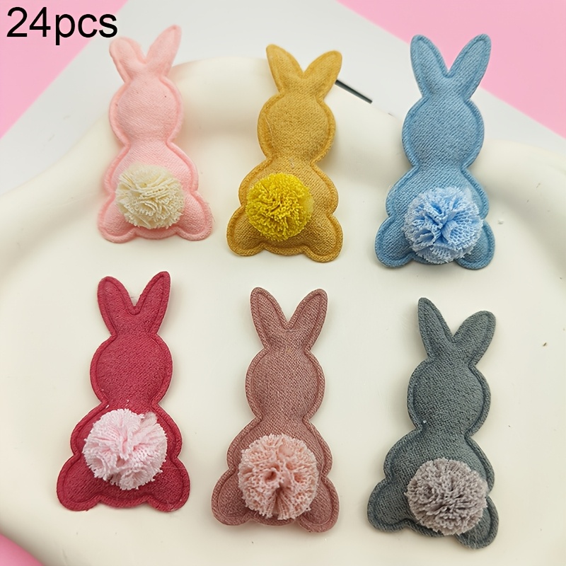 24pcs Flowers Ball Rabbit Padded Applique For Diy Hair Clip Hat Headwear Crafts Decor Ornament Clothing Accessories