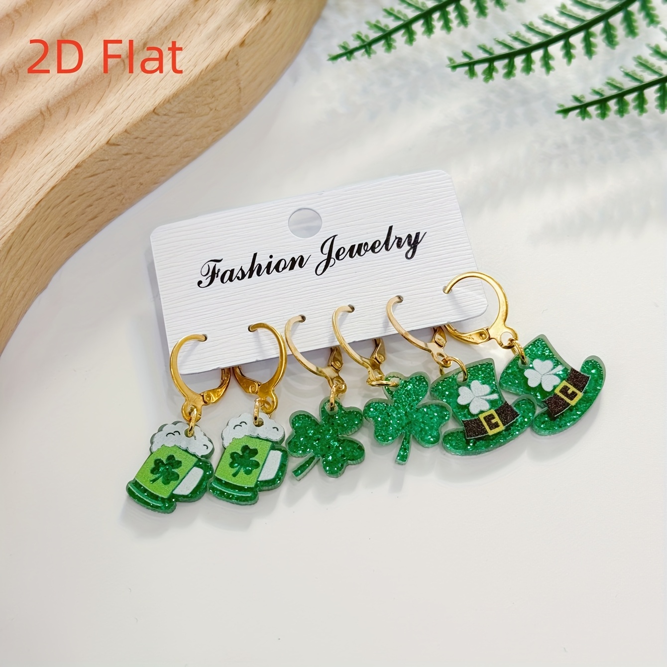 TEMU 2d 3 Pairs Women's Fashion Dangle Earrings Set 's Day Acrylic Shamrock Beer Mug Pendant Suitable For Celebratory Festive Wear Ear Jewelry