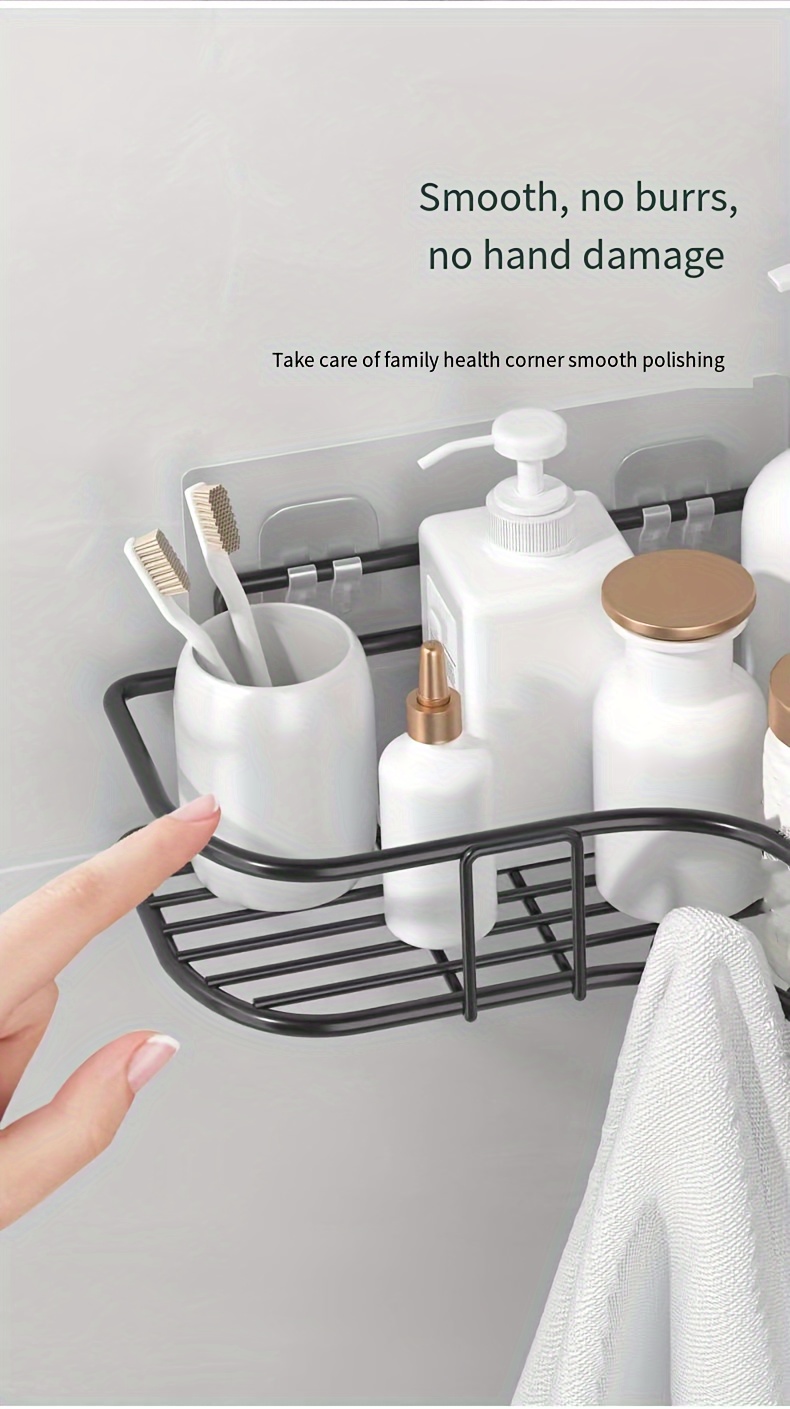   no drill metal bathroom shelf multifunctional wall mounted organizer for toiletries kitchen essentials details 3