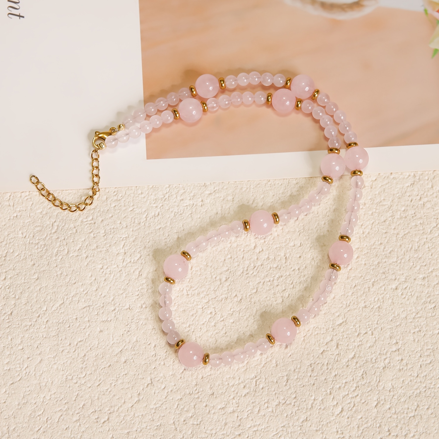 Women's Sweet Graduated Rose Quartz Bead Choker Necklace