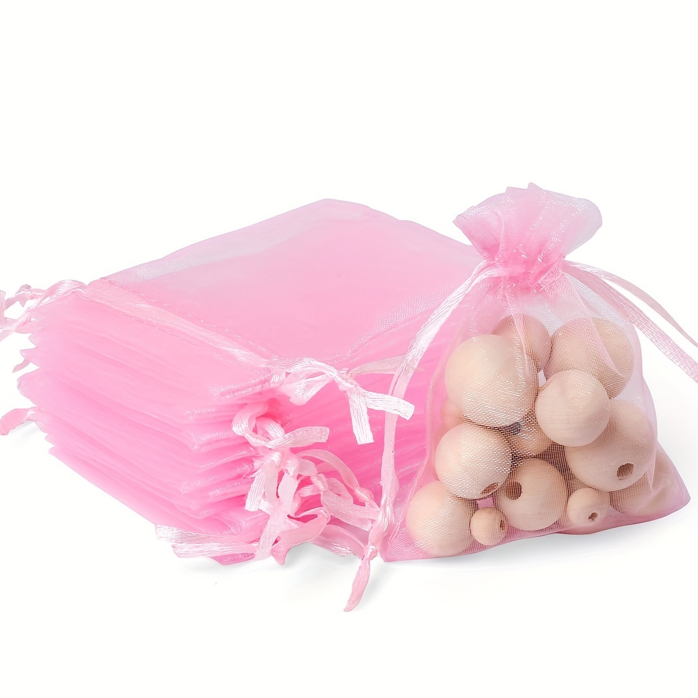 

100pcs Pink 2.8x3.6 In Sheer Drawstring Organza Jewelry Pouches Candy Bags Wedding Party Favor Gift Bag