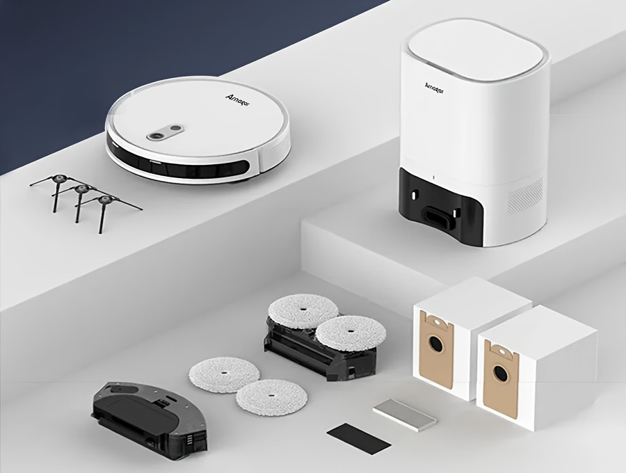 Armagar S10 Robot Vacuum Cleaner with Auto Empty Station-like Dock, 4000Pa Strong Suction, Smart Mapping & Obstacle Avoidance, Self- Mop/Broom Combo, Low Noise, App Control, 2--1 Sweeper and Mop for