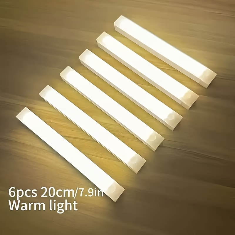 6pcs set warm white led motion sensor lights magnetic installation usb rechargeable   induction night lights suitable for kitchen storage cabinet staircase   rack home office universal